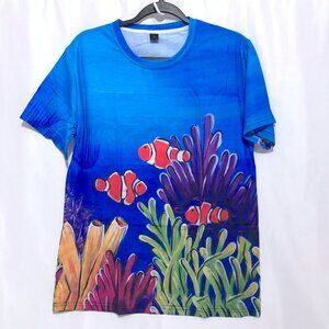 Cute Clown Fish Oil Painting Print Short Sleeve Shirt